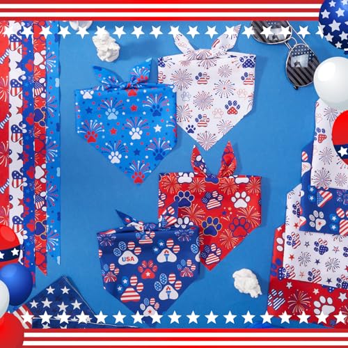 50 Pcs 4th of July Dog Bandanas Bulk Patriotic Paw Prints Pattern (19.7 x 13.8 x 13.8 Inch / Patriotic Paw Print)