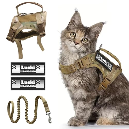 Tactical Cat Harness for Large Cats with Patches (Camo)