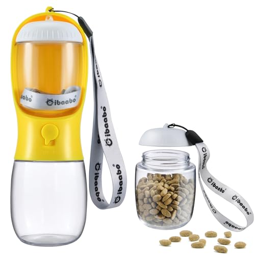 Dog Water Bottle Portable with Food Container & Filter for Travel (#12 Yellow / 10oz)