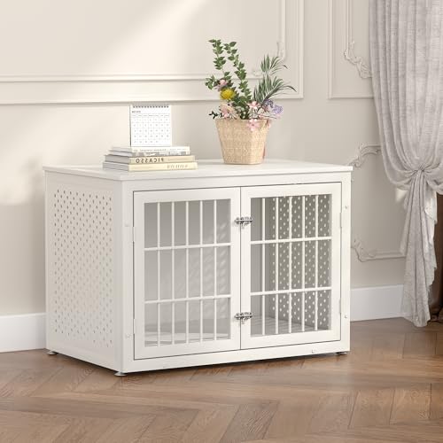 38" Heavy Duty Dog Crate Furniture for Large and Medium Dogs (38.4"L x 25.0"W x 27.7"H / White)