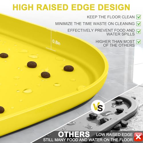 Waterproof Silicone Pet Food Mat with Raised Edge for Dog & Cat (Light Yellow / 22"L x 14"W)