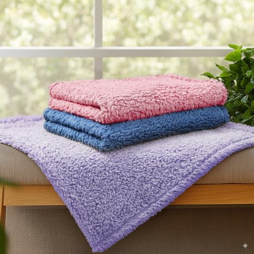 3 Pack Soft Sherpa Fleece Blankets for Dogs Cats Puppies (Small (Pack of 3) / Purple)