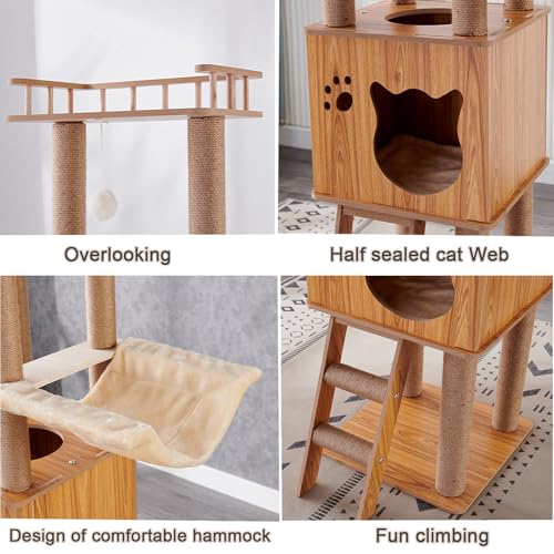 61'' Wooden cat Tree with cat Condo (P15)