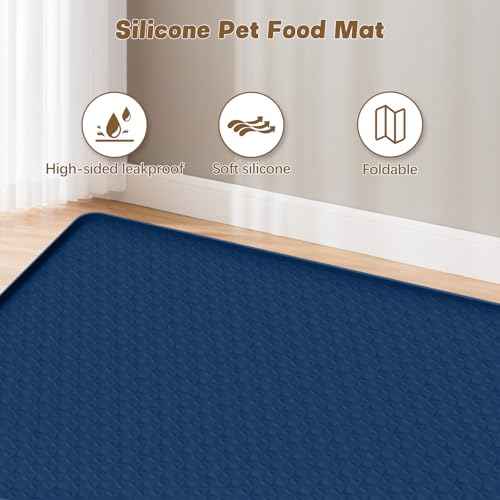 Cat Food Mat Extra Large Silicone Pet Bowl Mat 51''x25.6'' (Blue / 51"L x 25.6"W)