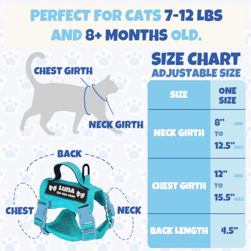 Tactical Cat Harness with Personalized Name Patch Escape Proof 7 (Blue)