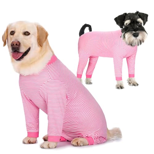 Dog Onesie Surgery Recovery Suit for Large Medium Bodysuit Dogs Pajamas PJS Full Body for Shedding (X-Large / Pink)