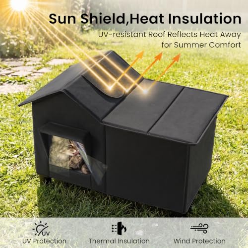 Outdoor Cat House Weatherproof Elevated Cat Bed (Black / L)