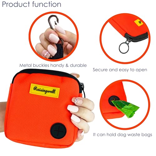 Dog Treat Pouch for Pet Walking and Training with Clicker Poop Bags Small Fanny Zipper Pack Holder for Puppy Snack Dispenser Kit for Leash and Outdoor Use (One Bag / a3.Orange)