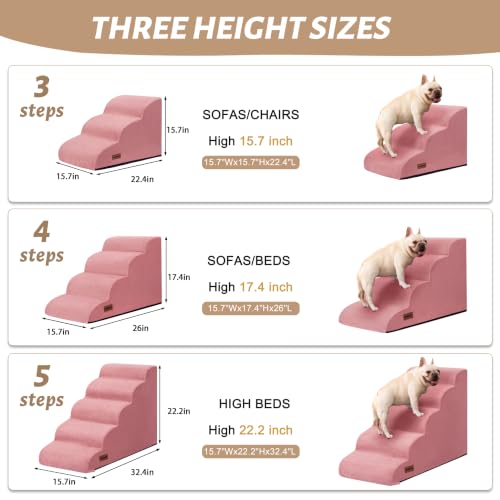 4 Step Dog Stairs for Bed or Couch (Pink / Standard 4-Step 17.4"H)