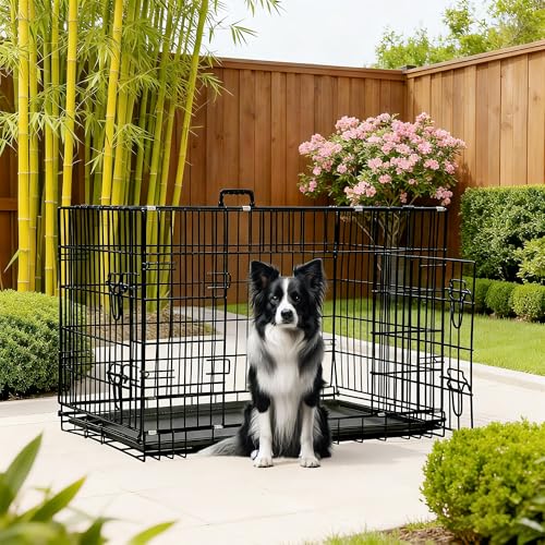42" Foldable Metal Dog Crate (Dark Black)