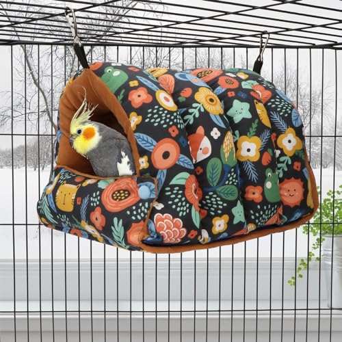 Bird Nest House Winter Warm Snuggle Hut Bird Bed Hanging Hammock for Parrots Budgies Parakeets Caique Senegal Cockatiels Conures (Large / Black)
