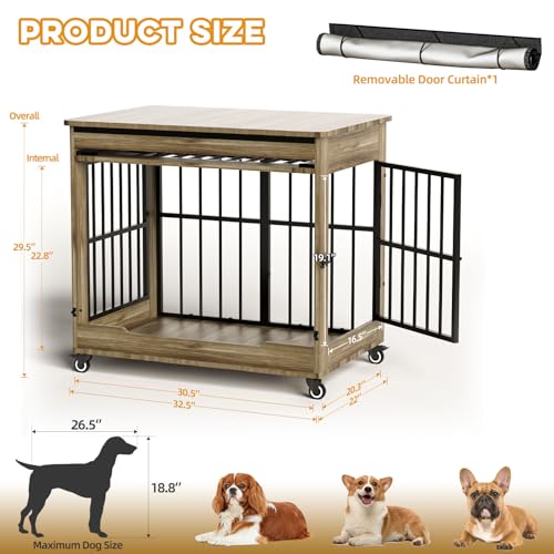 32" Dog Crate Furniture (Greige / 32.5"L x 22.0"W x 29.5"H)