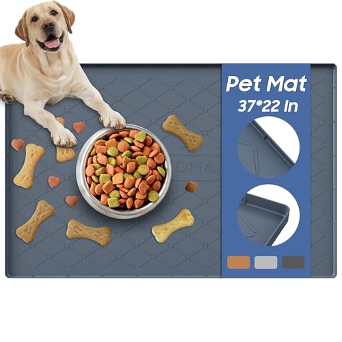 Pet Food Mat 37 x 22 in (Dark Gray / 37"L x 22"W)