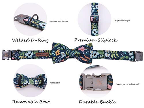Dog Collar with Bow (Dark Blue Flower / Small (Pack of 1))