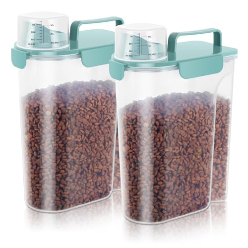 5 7 LBS Cat Dog Storage Container Portable with Upgraded Large Spout and Cup (Elegant Blue×2 / 5L-2pack)