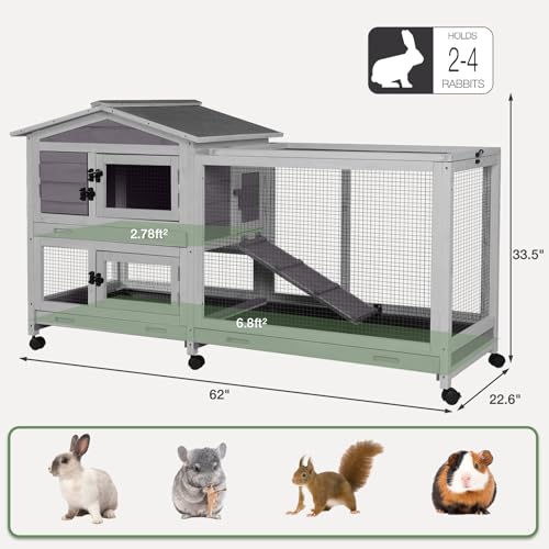 2 Story Indoor Rabbit Hutch with Chew (Grey)