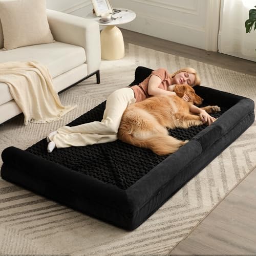 Orthopedic Washable Human Dog Bed for Adult & Dog Cozy Sleep (71"l x 46"w x 7"th / Black)