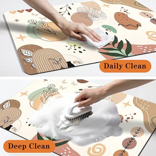 Pet Feeding Mat for Floors Waterproof Dog Mat for Food and Water Absorbent Quick Dry Non Slip mat for Cat Bowls (24"L x 16"W / Boho)