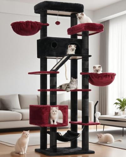 Tall Cat Tree Tower for for Multiple Cats (78.7 inch / Black and red)