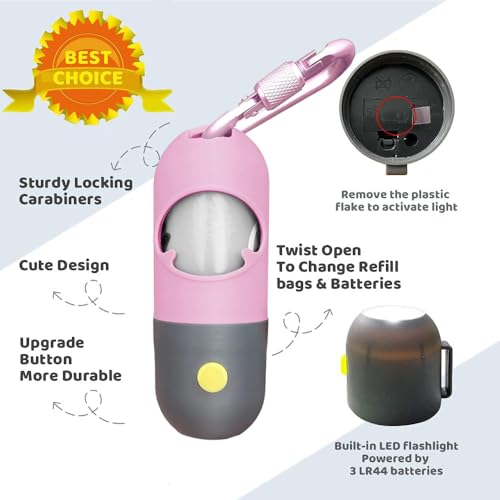 Dog Poop Bag Dispenser with Built (Pink / 1 Count (Pack of 15))