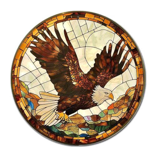 Metal Sign Tin Sign Circular Stained Glass Eagle Metal Garden Signs for Pet 8×8 Inches (8×8 Inches / Eagle-2)
