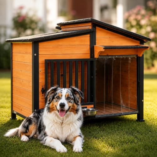 Large Outdoor Dog House with Pet Bowl for Large Dogs
