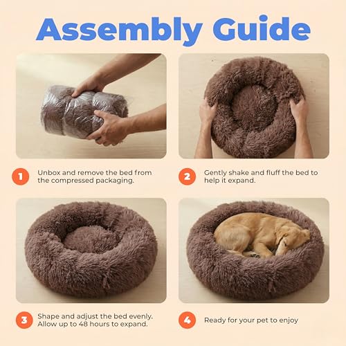 Round Calming Dog Bed for Small (Caramel / 24" x 24" x 7")