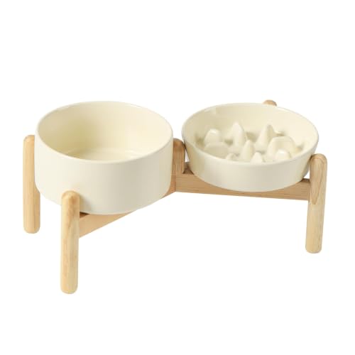 Elevated Slow Feeder Dog Bowls (Light Yellow)