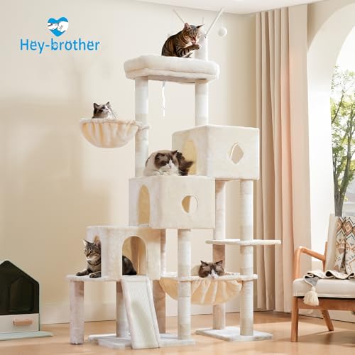 Cat Tree Tower with 3 Condos (74.8 inches / Beige)