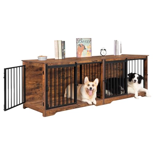 77.6" Double Dog Crate Furniture (Rustic Brown / 77.6"L x 23.6"W x 26.4"H)