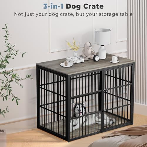 48'' XXL Dog Crate Furniture with 3 Doors for Large Dogs (Ancient gray / 47.2"L x 29.1"W x 37.6"H)