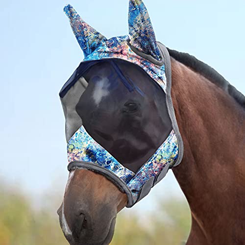 LumiVista Horse Fly Mask Standard with Ears UV Protection for Horse Pastel Mix XL Extra Full (Pastel Mix / Extra-Full (X-Large))