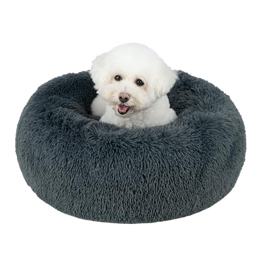 Round Calming Dog Bed for Small (Gray / 24" x 24" x 7")