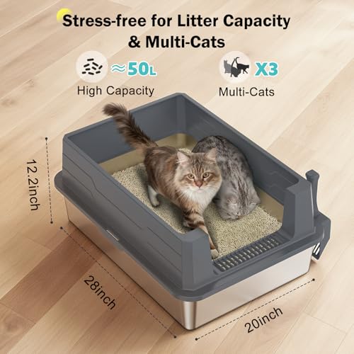 Stainless Steel Litter Box Extra Large for Big Cats Multi (Dark Grey / XXXL)