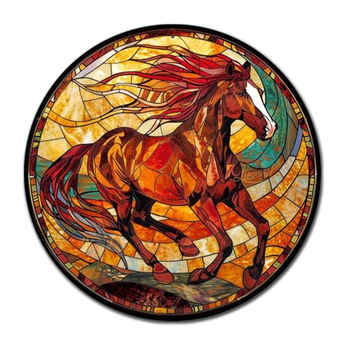 Metal Sign Tin Sign Circular Stained Glass American Mustang Bar Signs for Home Decor for Garden 12×12 Inches (12×12 Inches / American Mustang-1)