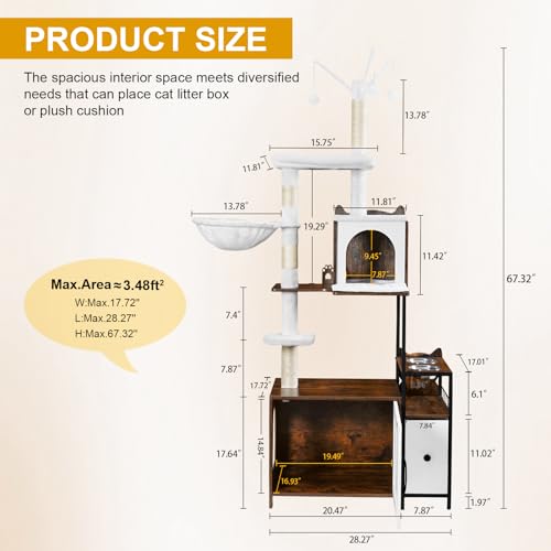 Cat Tree with Litter Box Enclosure (Dark Brown)