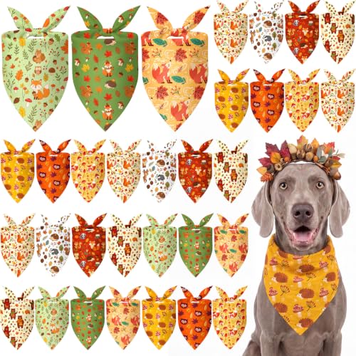 50 Pcs Fall Dog Bandanas Bulk for Autumn Pet Soft Bibs Adjustable Squirrel Fox Hedgehog Kerchief Bandana for Small Medium Large Grooming Accessories (Fall Animals / 31.5 x 21.7 x21.7 Inch)