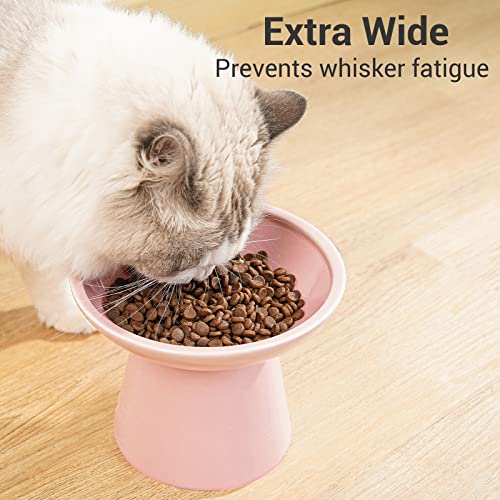 Extra Wide Elevated Ceramic 6.2" Shallow Cat Food Bowl (Pink-Shallow)