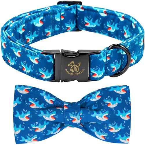 Dog Collar Shark Print Pet Collar with Bow Boy Small (Blue Shark / X-Small (Pack of 1))