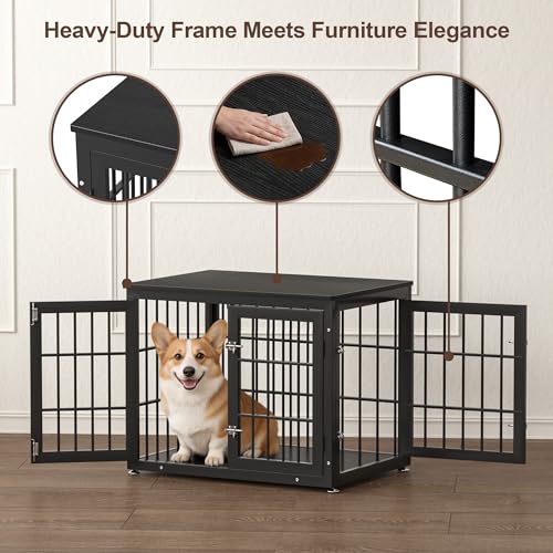 32" Heavy Duty Dog Crate Furniture for Small and Medium Dogs (Black / 32.7"L x 23.6"W x 26.2"H)