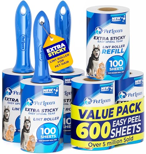 Extra Sticky Lint Roller Mega Value Set 600 Sheets for Pet Hair Removal
