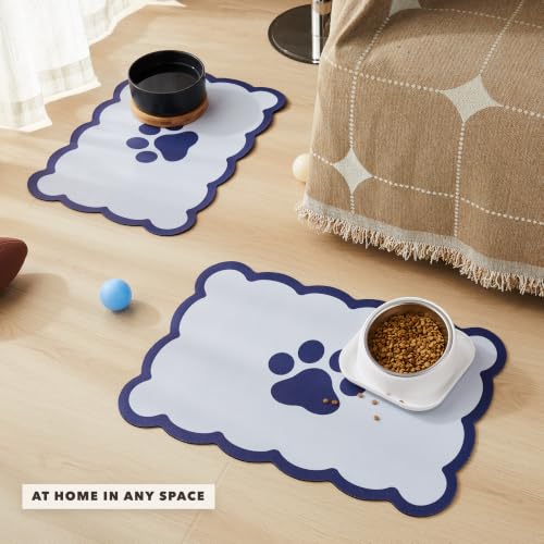 Scalloped Dog Feeding Mat (Navy / 19"L x 14"W)