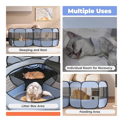 2-in-1 Pop Up Dog Playpen Cat Pet Puppy Playpen, Non-Detachable (Grey / 71"L x 34"W x 24.1"H)