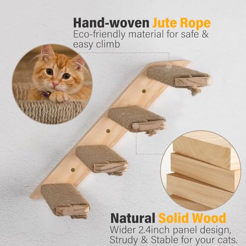 2 Pack 4 Steps Cat Wall Shelves and Stairs with Sisal Rope.Cat Wall Steps (Brownish white / 2 Pack 4 Steps)