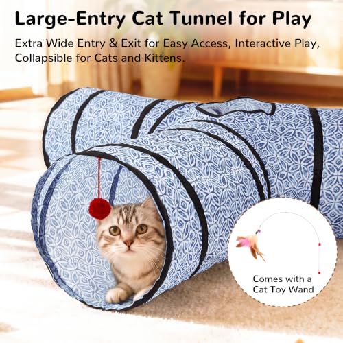 Cat Tunnel, 3-Way Collapsible Toy, Large Size Blue Coin (Blue Coin / Large)