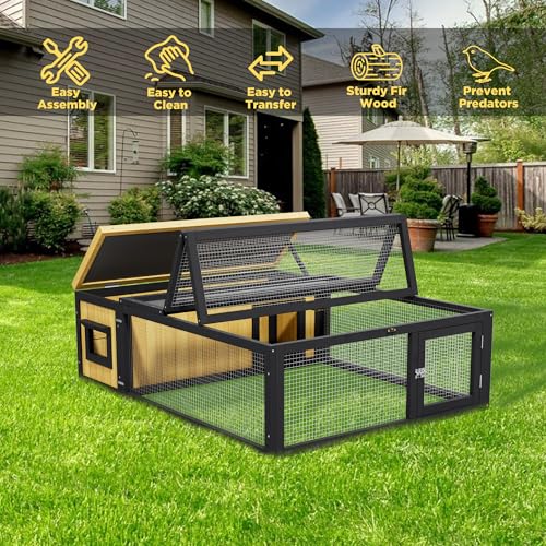 Large Rabbit Cage Outdoor Bunny Hideout Indoor for Backyard Garden (Yellow+Black 2)