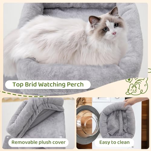 24inch Tall Cat Tree with 2 Cat Condo and Mouse Toy Cozy Small Cat Tower with Scratching Post and Board for Kitties and Small Cats.（Light Grey） (22*13*28)