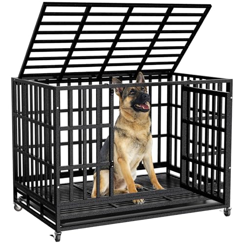 Heavy Duty Dog Crate Kennel with Wheels (37.4"L x 25.6"W x 30.5"H)