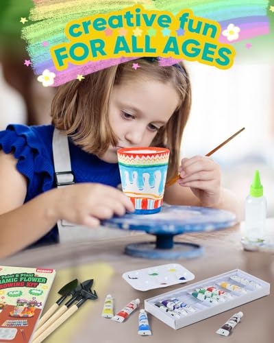 Kids Gardening Set Paint and Plant Stoneware Flower Gardening Kit with 4 Pots Arts and Crafts for Kids Ages 8 (4-set)