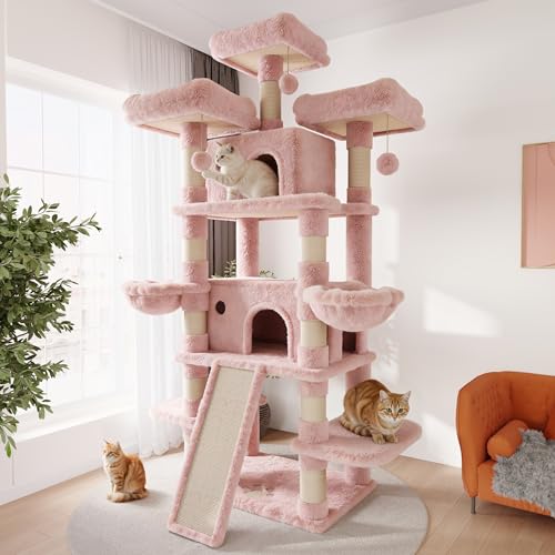 81 Inches Extra Large Cat Tree for Indoor Adult Cats (81in / Pink)